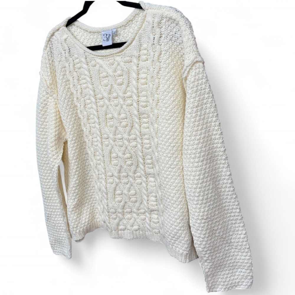 3 7 Orchard Cream Cable Knit Sweater Size Large Oversized Chunky - Picture 6 of 9
